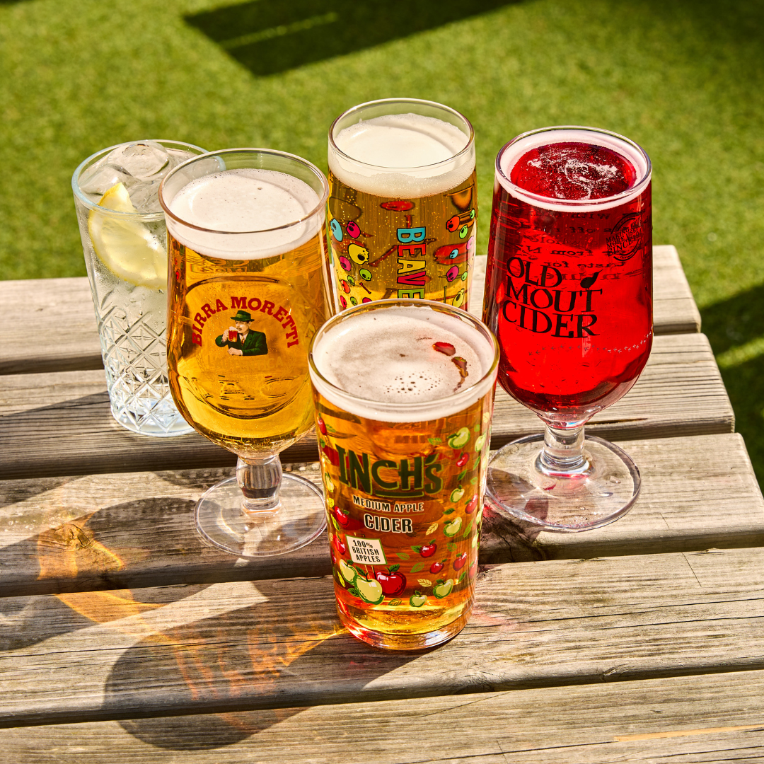 Selection of drinks on outside table