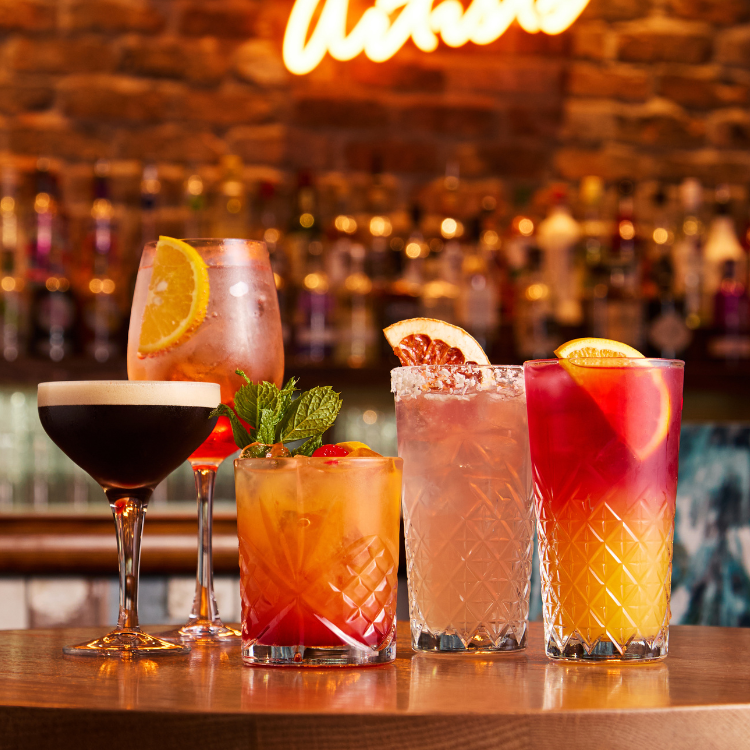 Selection of cocktails on table