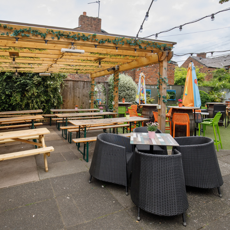 Outdoor beer garden in Manchester Outdoor beer garden in Manchester