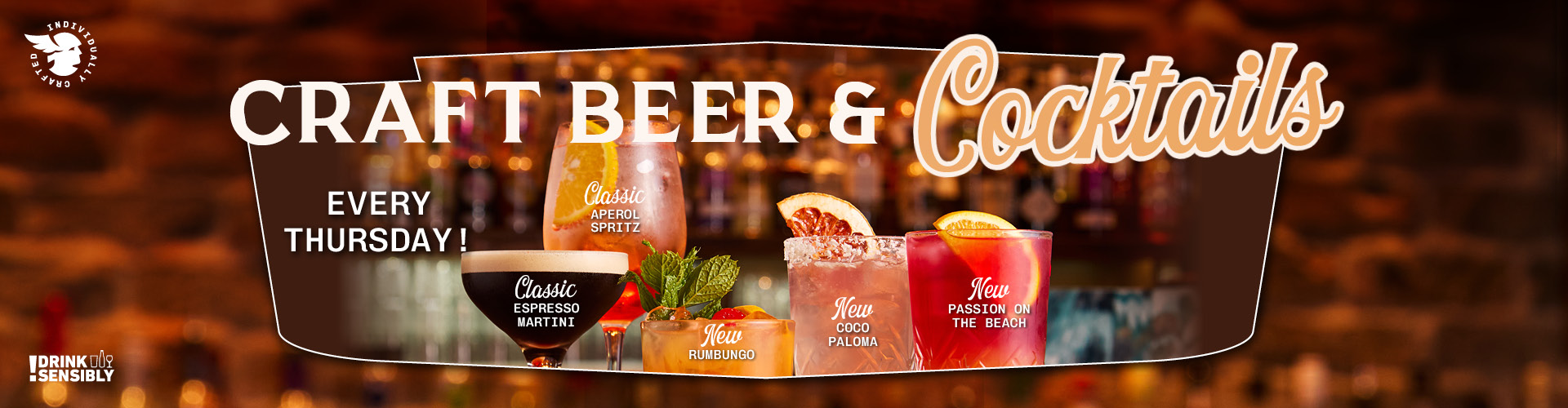 Cocktails, craft & cask pints, bottles beer and craft cans every Thursday 